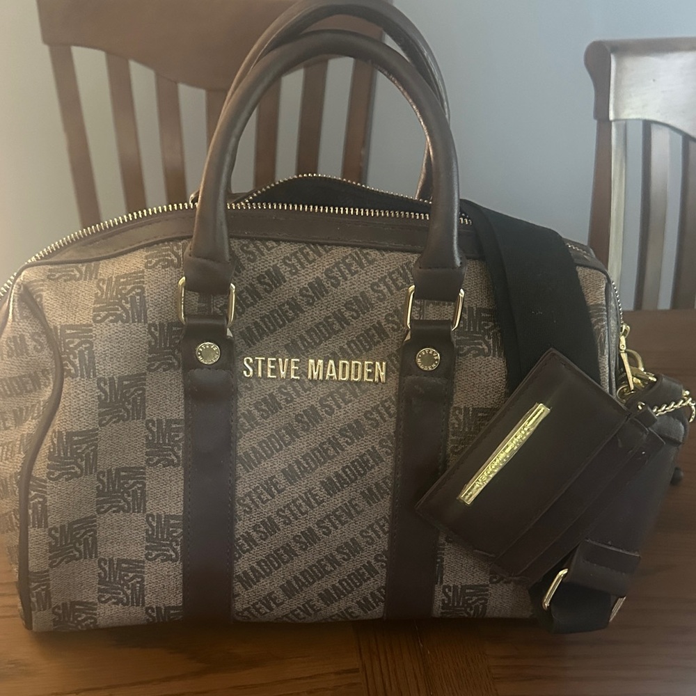 Steve Madden Dark Brown Logo Duffel Bag